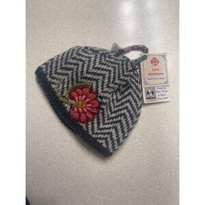Lost Horizons Handmade Wool Beanie Hat With Embroidered Flower Design  Fair Trad